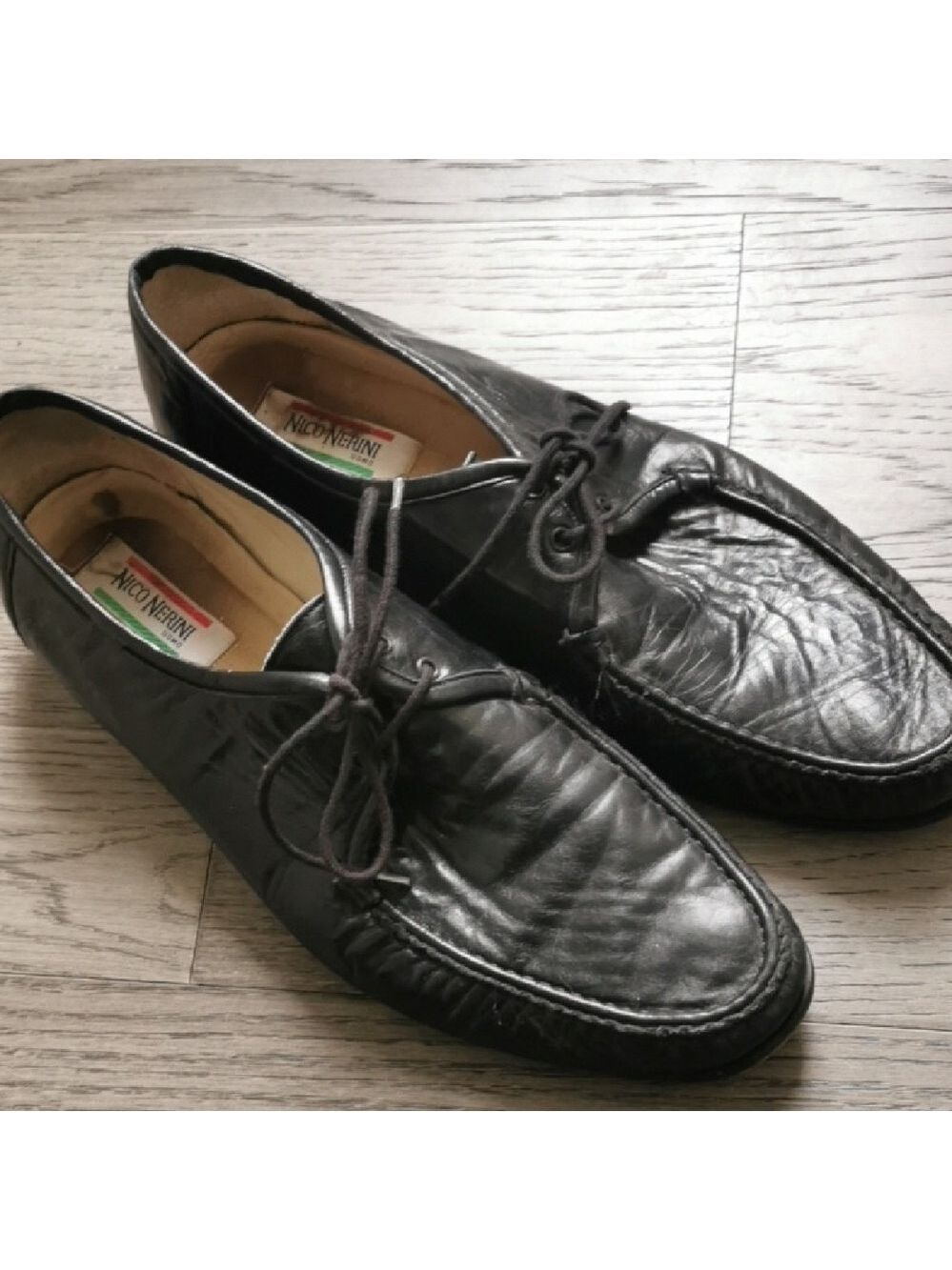 Vintage  mens Nico Nerini black Italian leather lace up dress shoes. size 13.EUC
